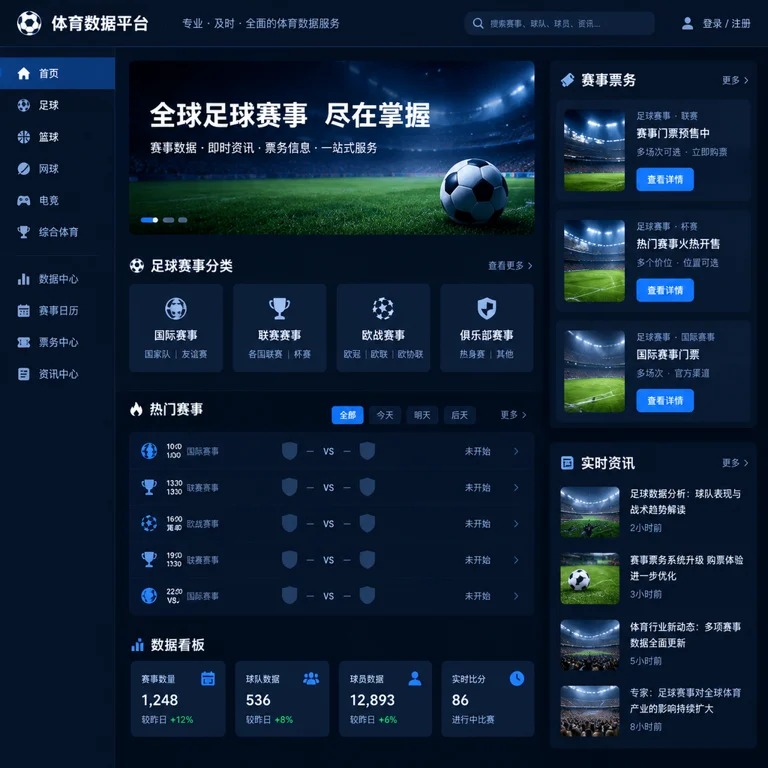 中文赛事数据平台展示足球比赛资讯与票务信息