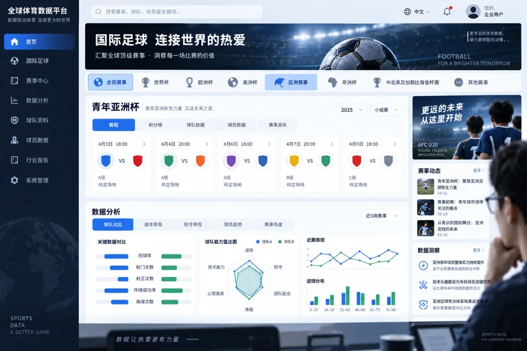 足球数据平台展示青年亚洲杯赛事分类与赛程信息