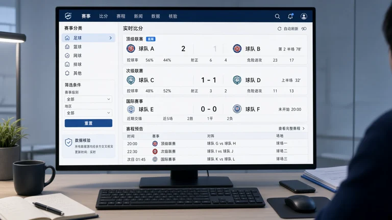 体育赛事数据页面与足球资讯画面，展示kaiyun中文赛事中心的资讯主题