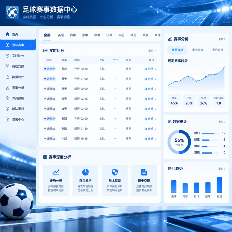 开云赛事中心展示足球比分与分析信息